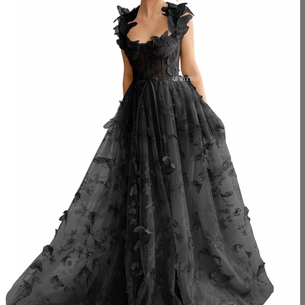 Elegant Black Floral Evening Gown